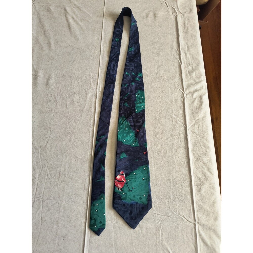 American Traditions Santa Christmas Golf Tie Halmark Cards 100% Italian Silk USA